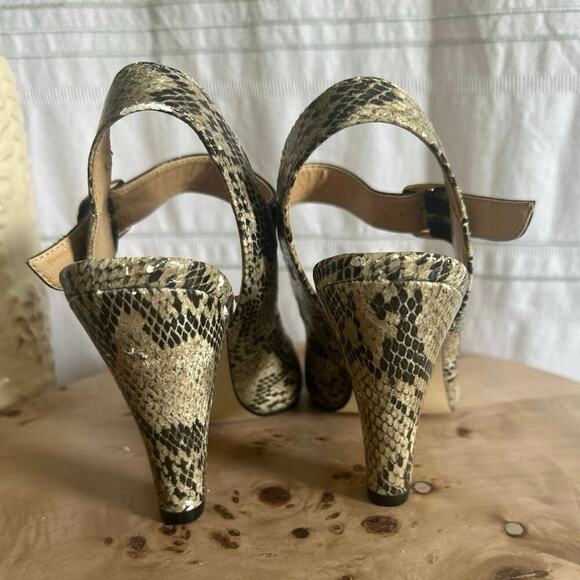 Steve Madden Faux Snakeskin Peep Toe Heels Size 6.5 M Strappy Slingback Pumps - Picture 4 of 9